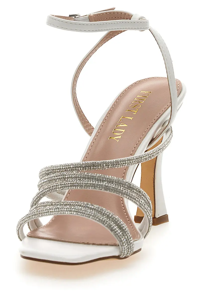 Sandalo Gioiello Bianco Con Strass e Tacco Alto FIRST LADTY P538 miniatura 3