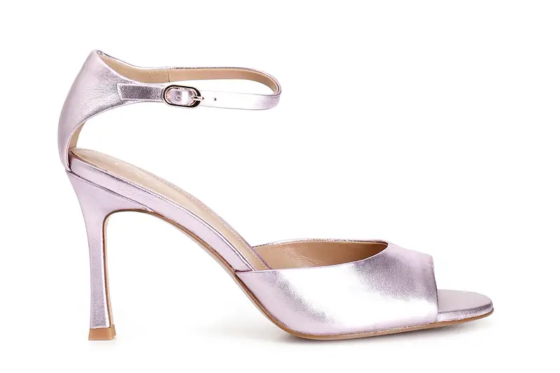 sandalo in pelle laminata con laccio alla caviglia lilla 36