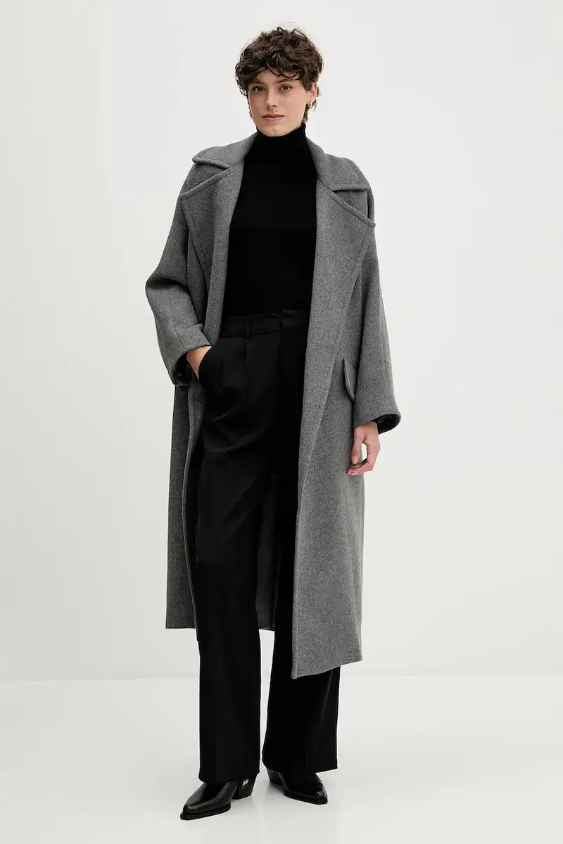 cappotto con lana colore grigio S18YBFRADA miniatura 2