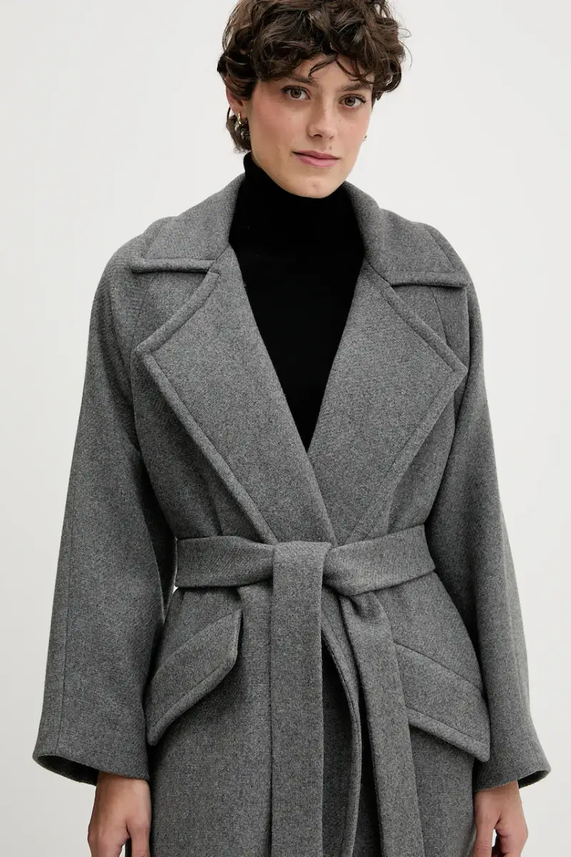 cappotto con lana colore grigio S18YBFRADA miniatura 4