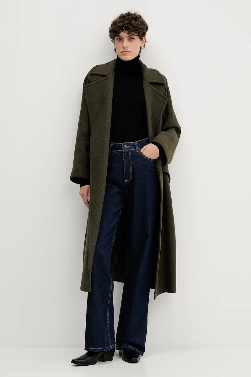 cappotto con lana colore verde S18YBFRADA miniatura 2