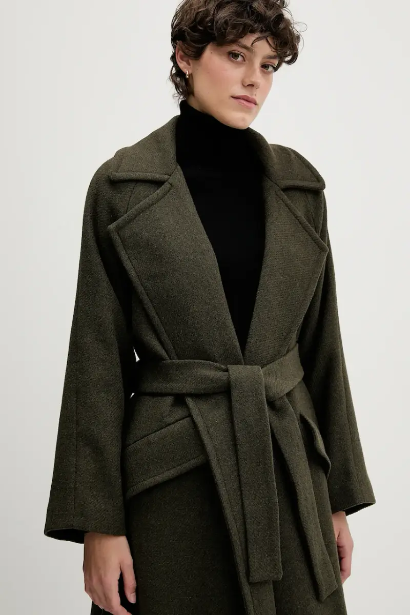 cappotto con lana colore verde S18YBFRADA miniatura 4