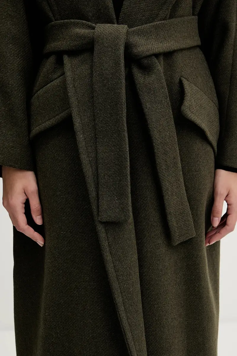 cappotto con lana colore verde S18YBFRADA miniatura 5