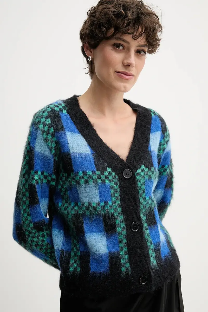 cardigan con lana colore blu S87YBFGOBBA miniatura 4