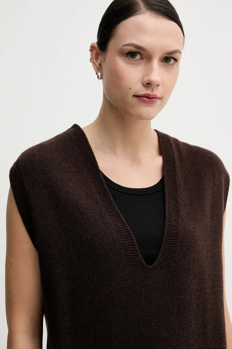 gilè in lana donna colore marrone S9YBFNICO miniatura 4