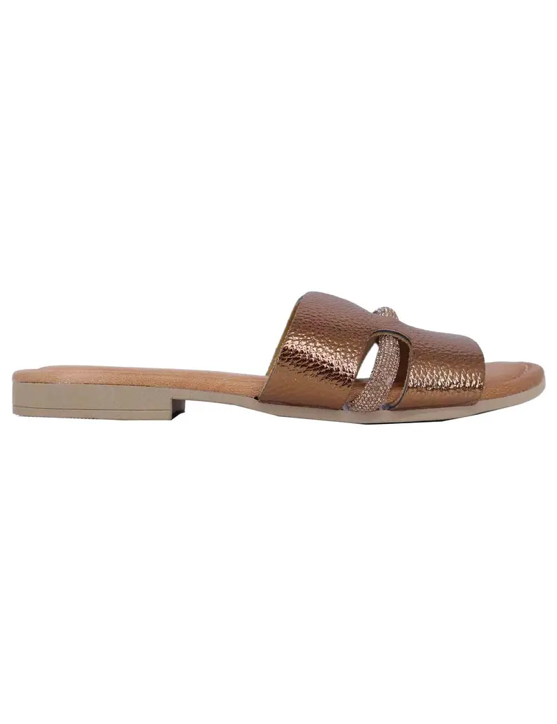 Sandali flat donna in pelle laminata bronzo con stass Donna SR4109 0236