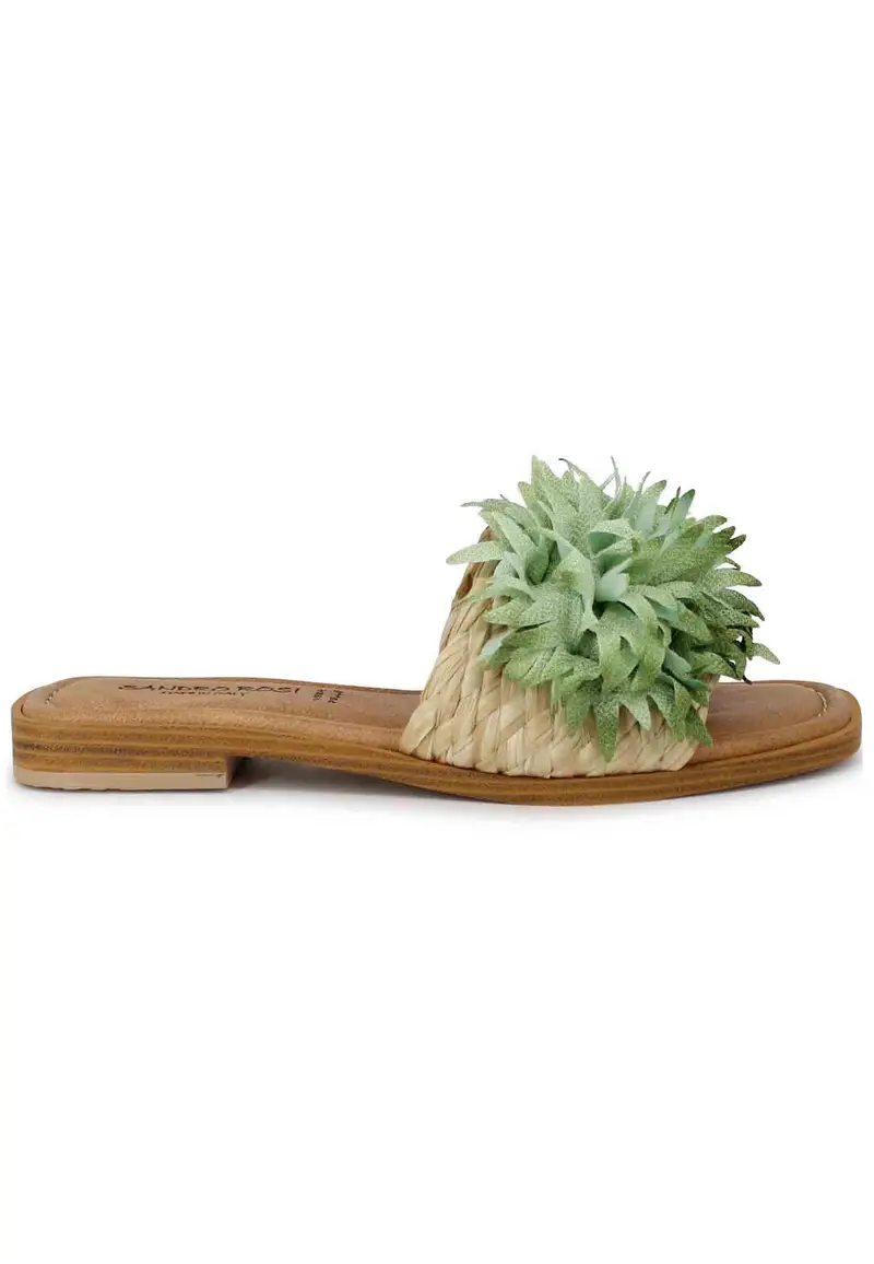 Sandali flat donna in tessuto naturale con fiore verde Donna SR3739 005