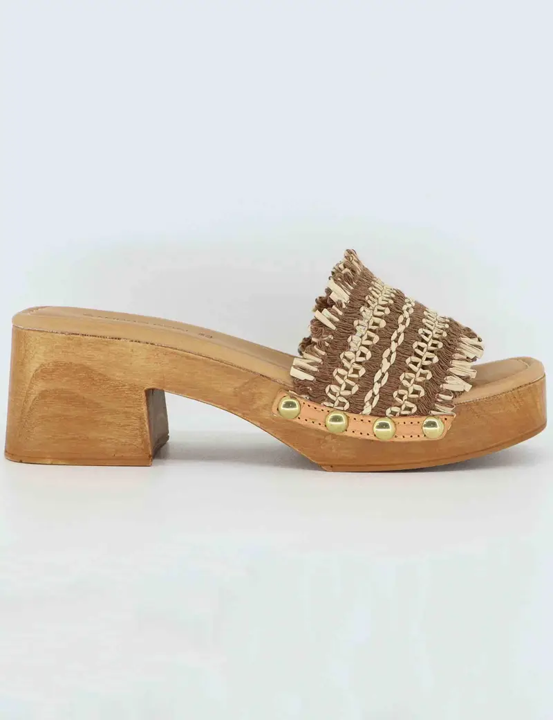 Zoccoli donna in rafia intrecciata cuoio Donna SR9234 014