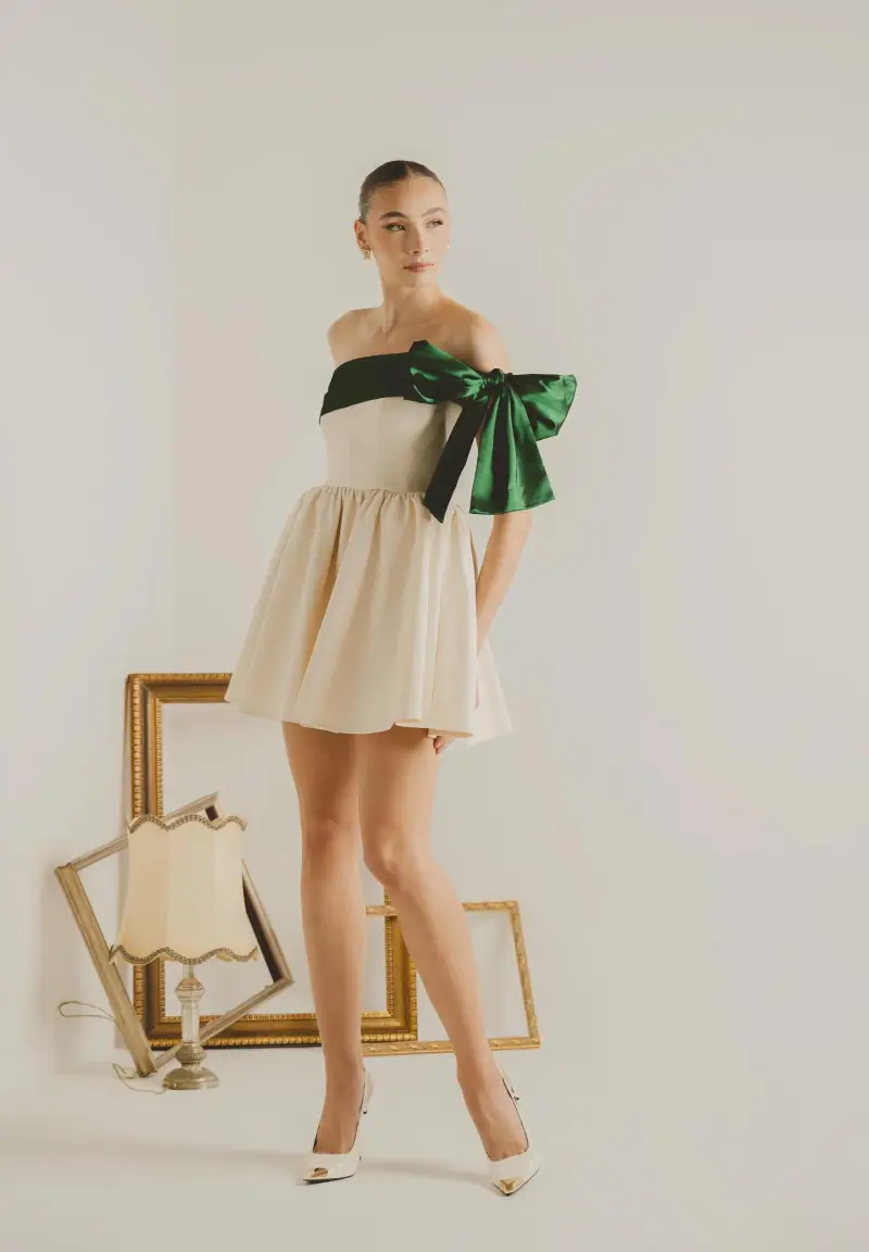 Abito corto GRÂCE panna da donna miniatura 2