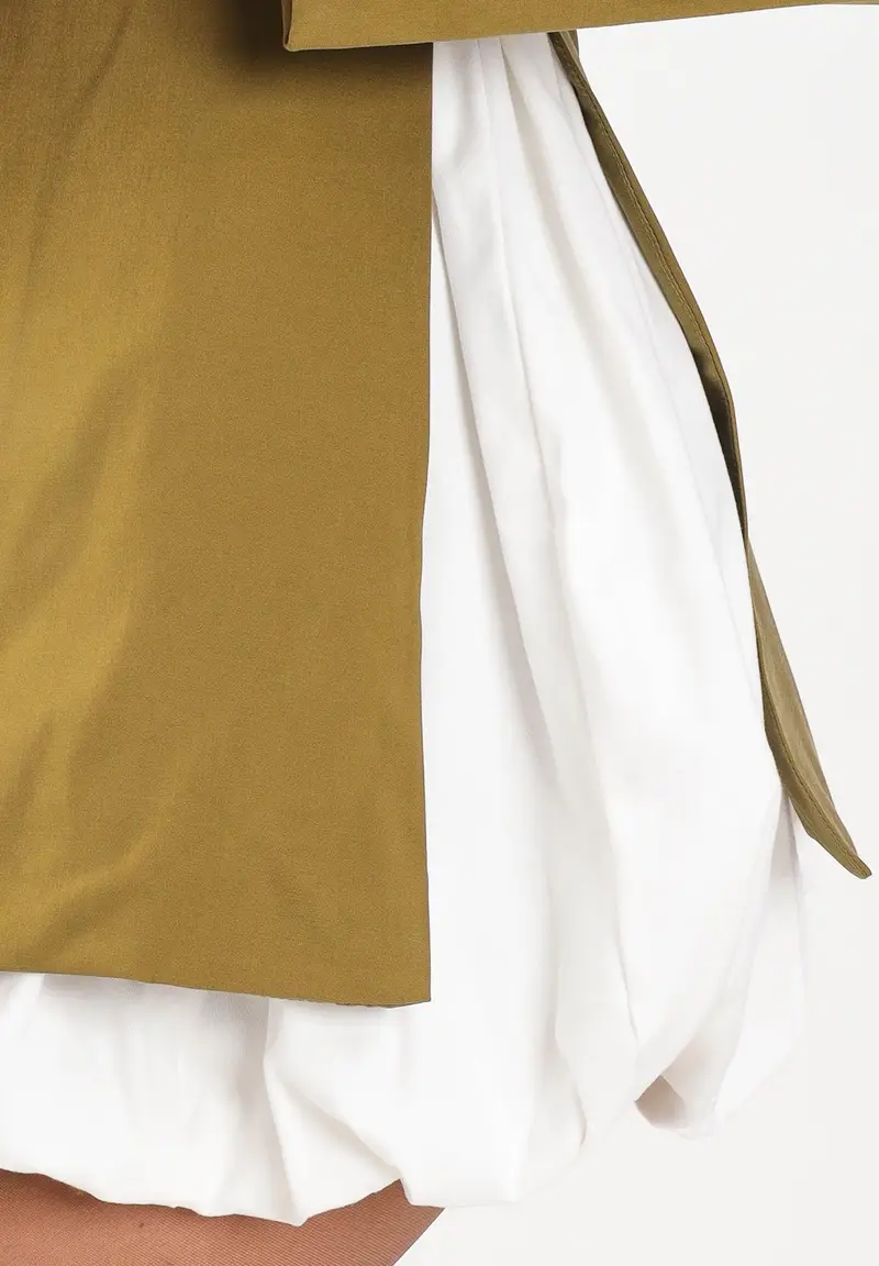 Abito corto verde oliva da donna con gonna ballon miniatura 3