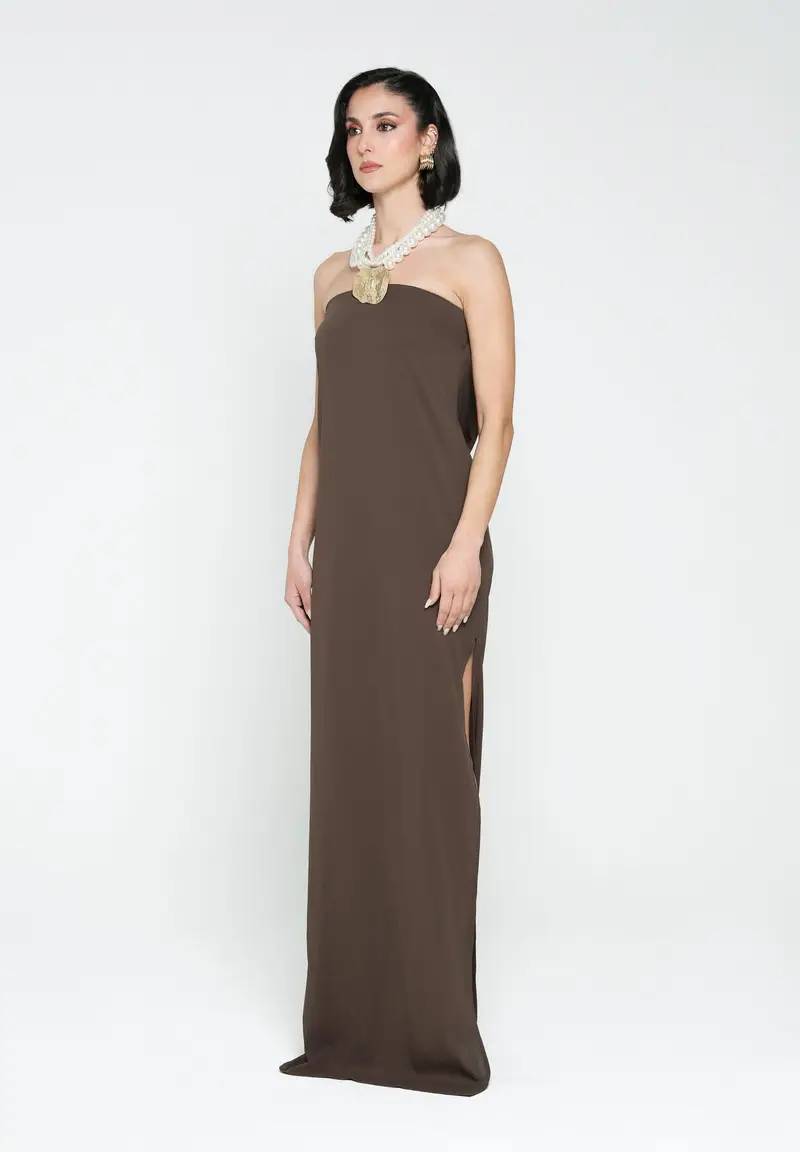 SANTAS Abito lungo CRUMBLE marrone da donna