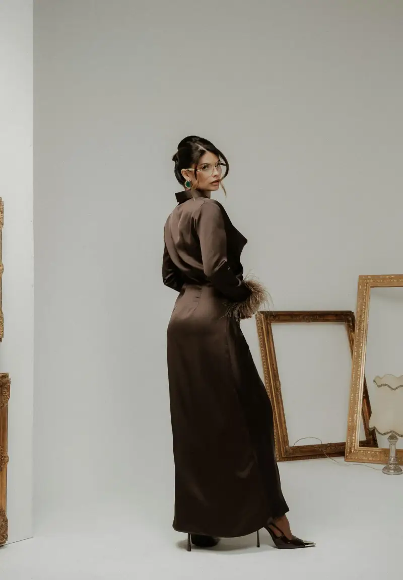 Abito lungo DIVINE marrone da donna miniatura 3