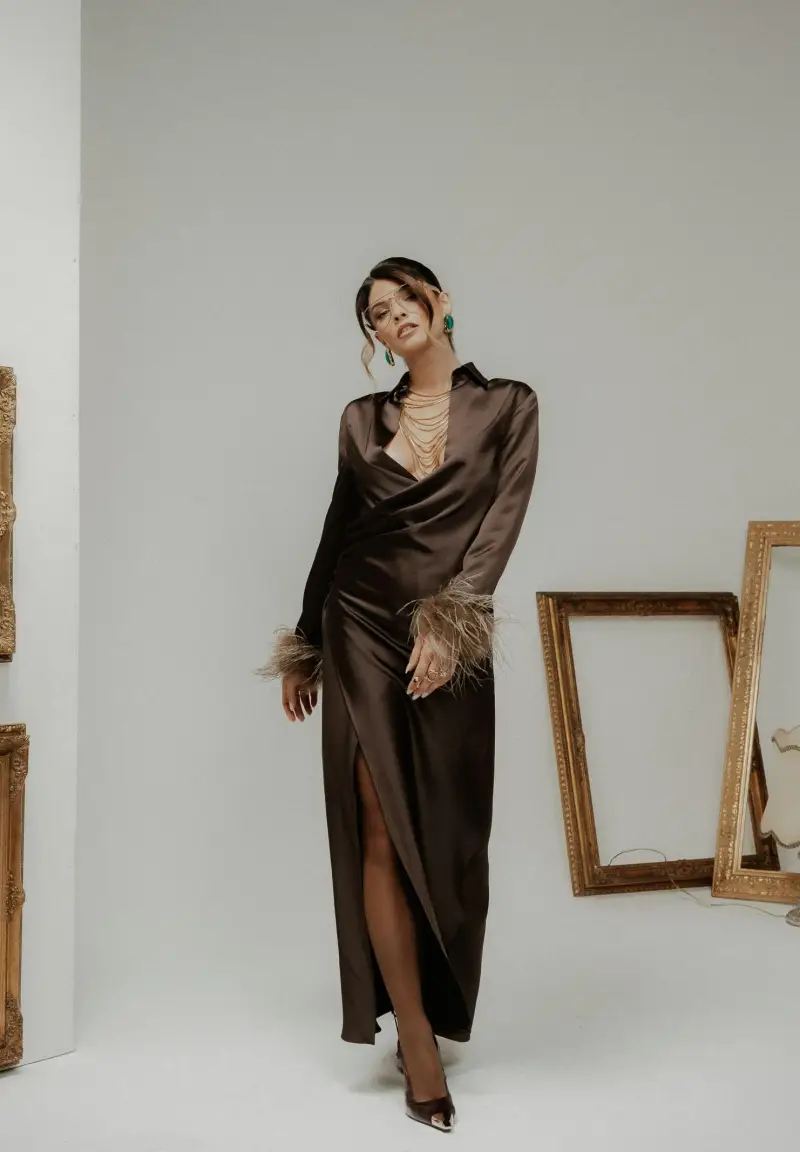 Abito lungo DIVINE marrone da donna