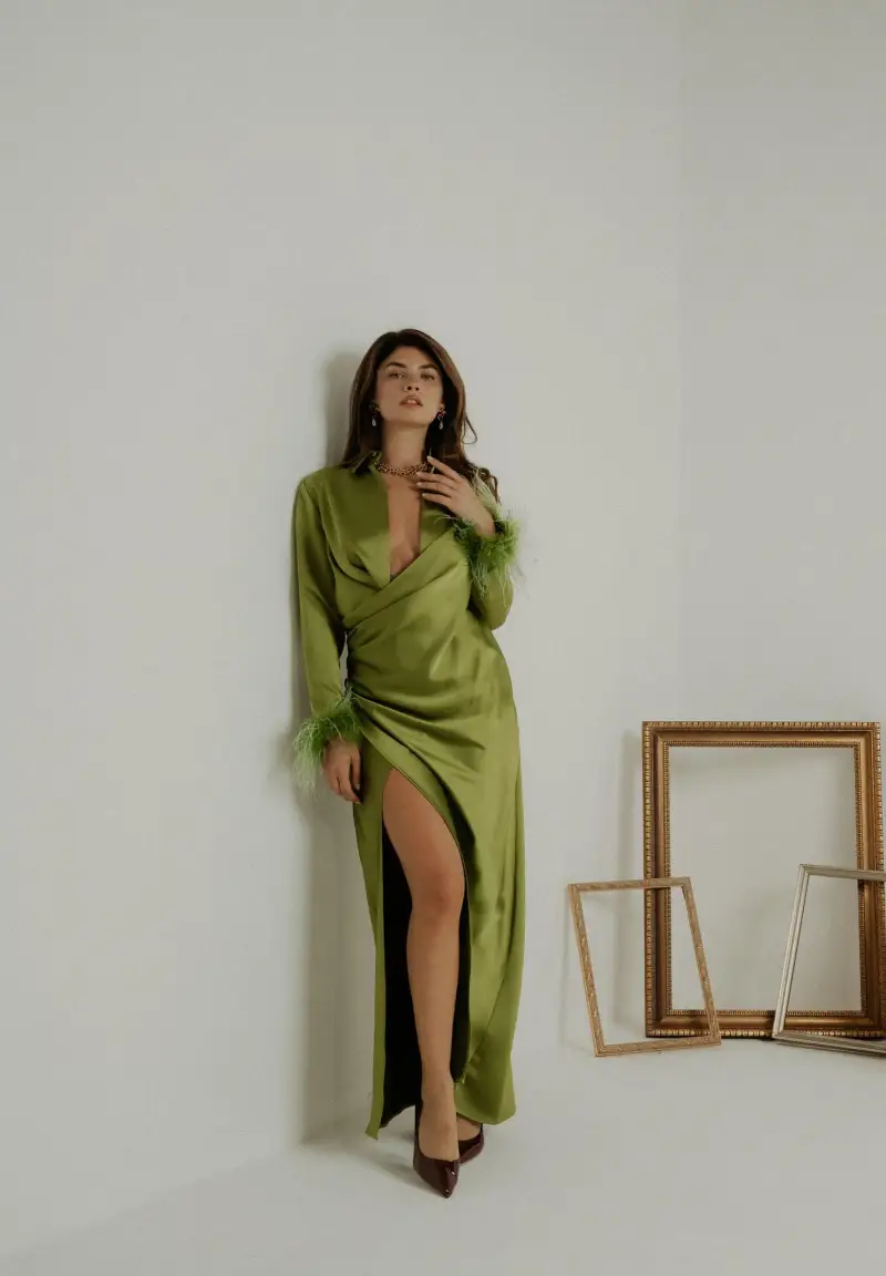 Abito lungo DIVINE verde da donna miniatura 2