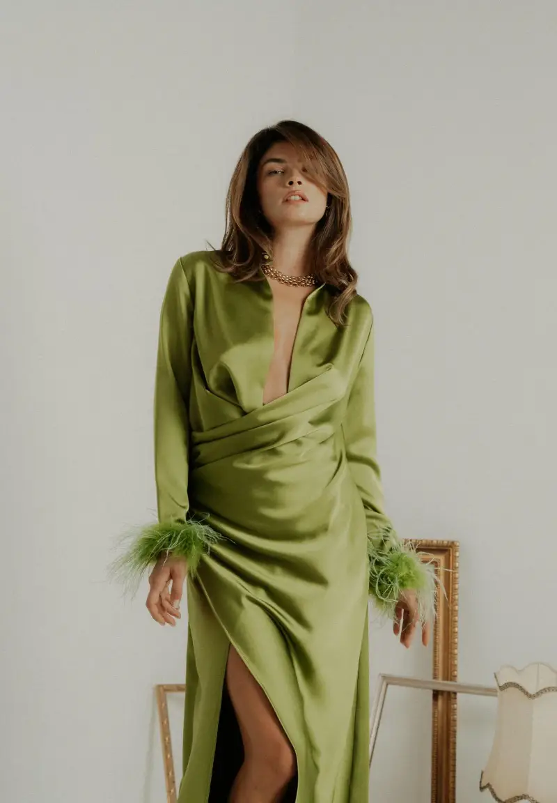 Abito lungo DIVINE verde da donna miniatura 3