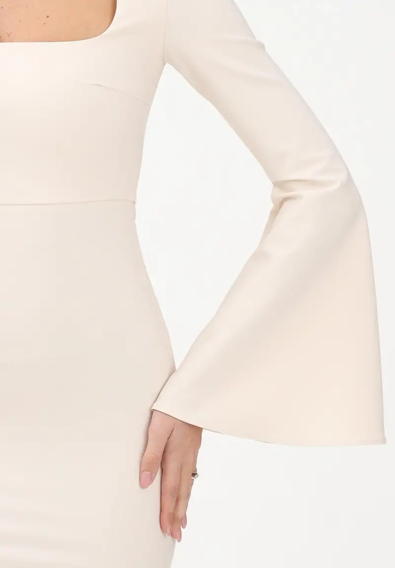 Abito lungo panna da donna con manica svasata miniatura 3