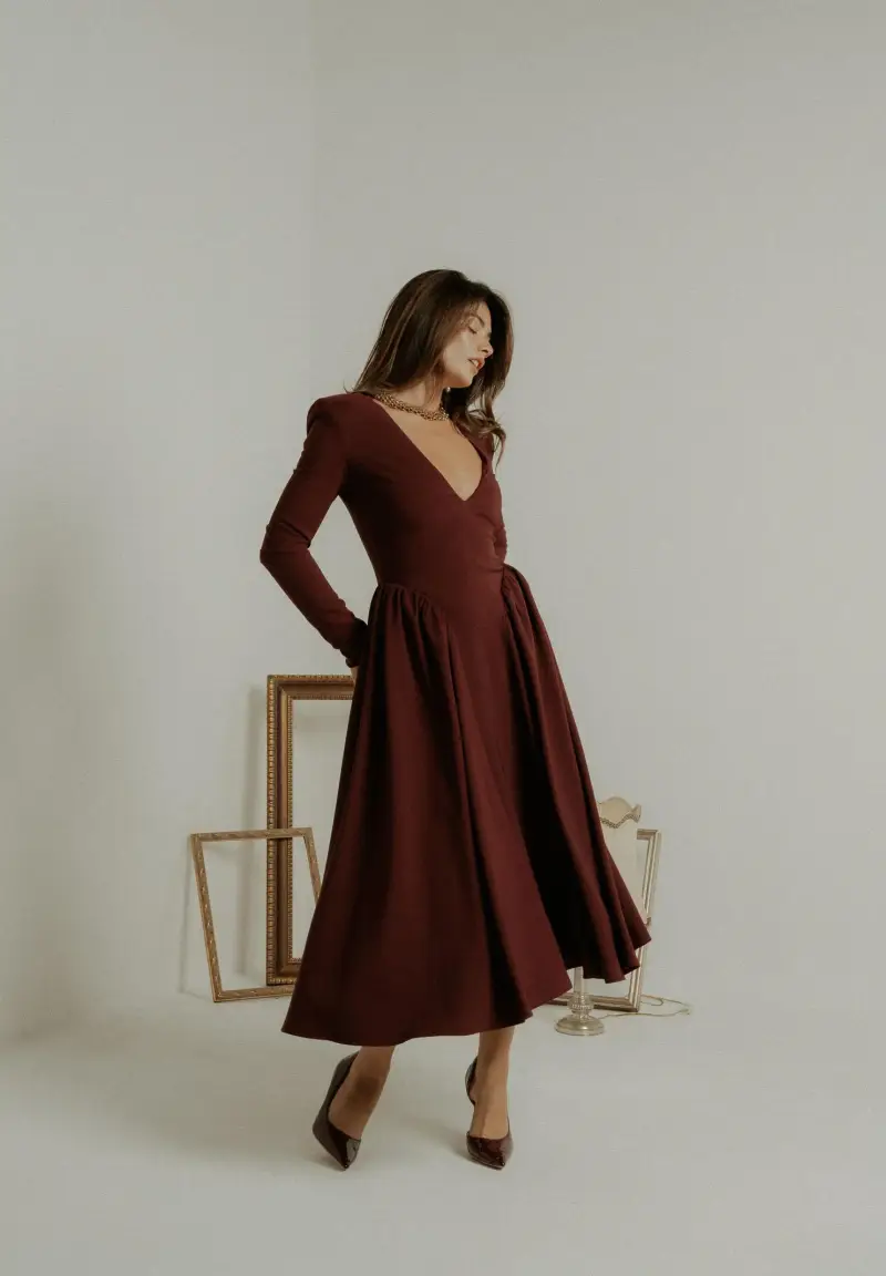 Abito midi DOUCEUR bordeaux da donna miniatura 2