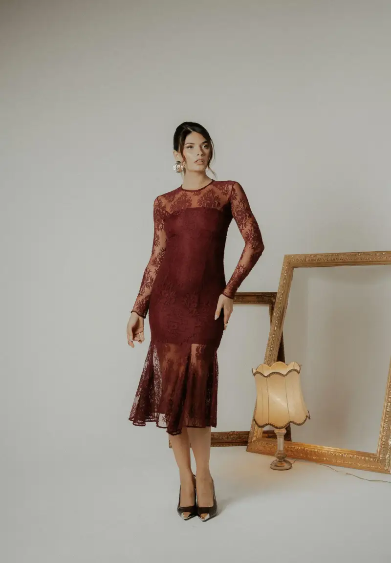 Abito midi ÉTERNELLE bordeaux da donna
