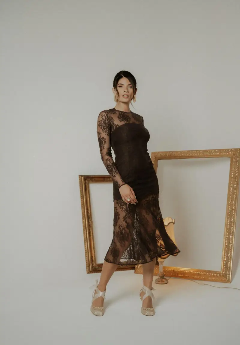 Abito midi ÉTERNELLE marrone da donna miniatura 2