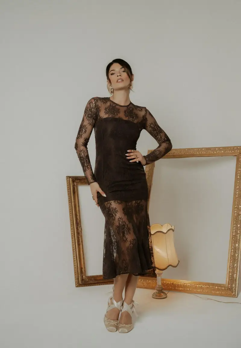 Abito midi ÉTERNELLE marrone da donna