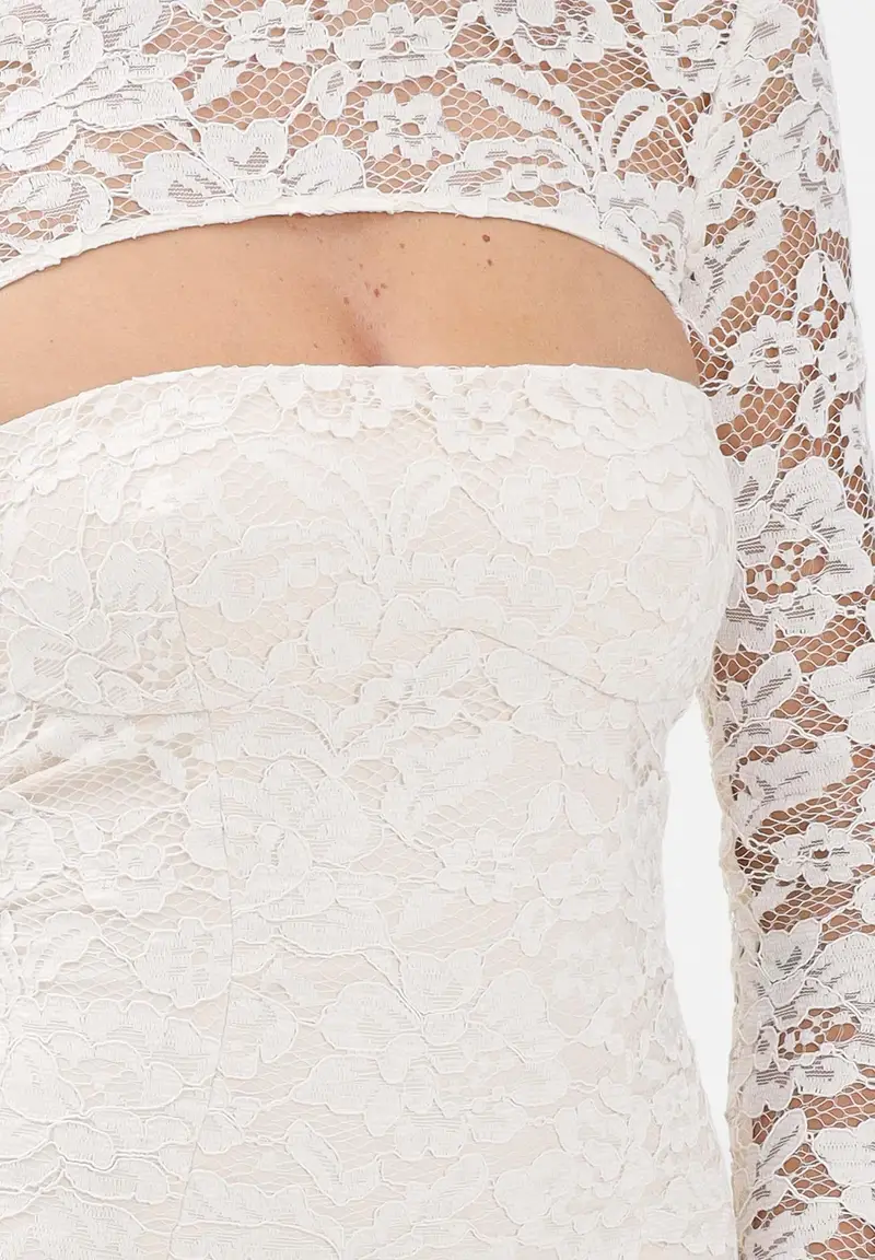 Abito midi in pizzo panna da donna miniatura 3