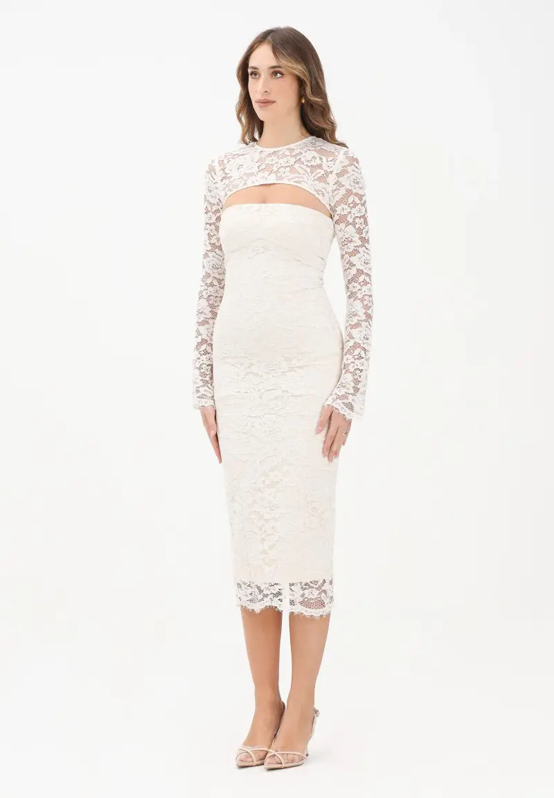 Abito midi in pizzo panna da donna