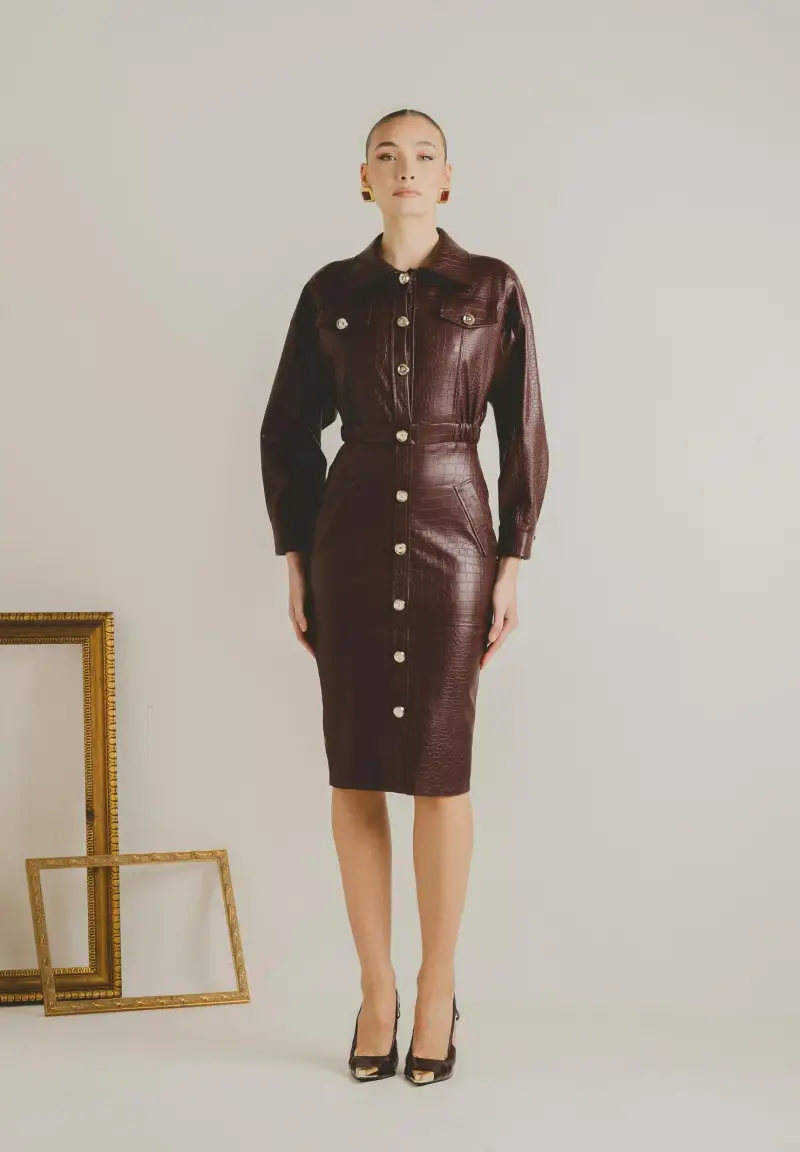 Abito midi MYSTÈRE bordeaux da donna