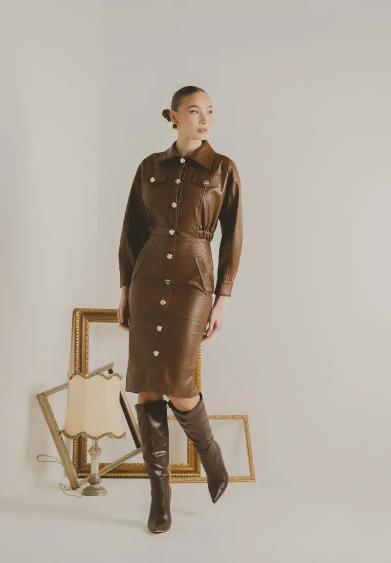 Abito midi MYSTÈRE cuoio da donna miniatura 2