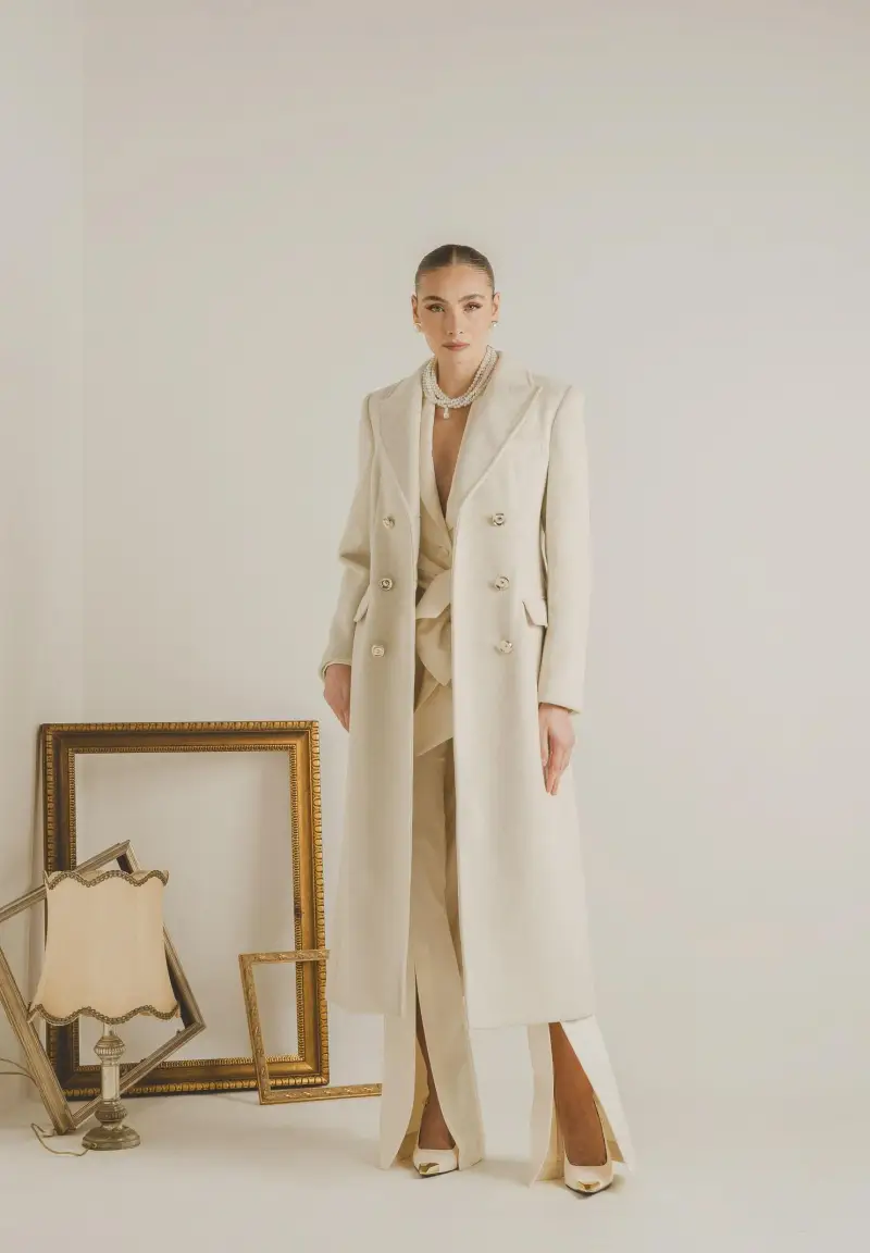 Cappotto lungo ÉCLIPSE panna da donna miniatura 2