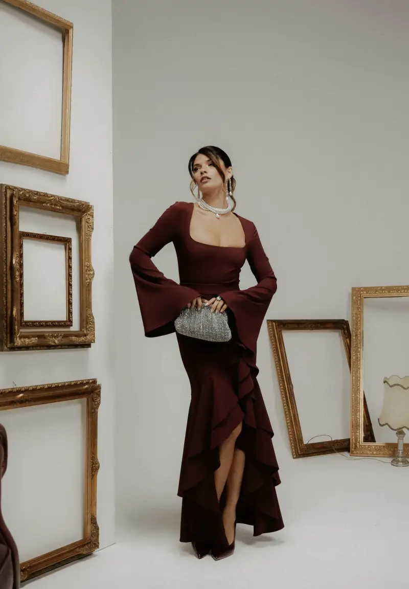 Gonna lunga ÉLAN bordeaux da donna miniatura 2