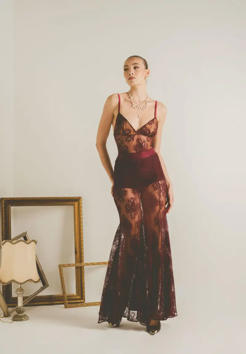 Gonna lunga NUIT bordeaux da donna miniatura 2