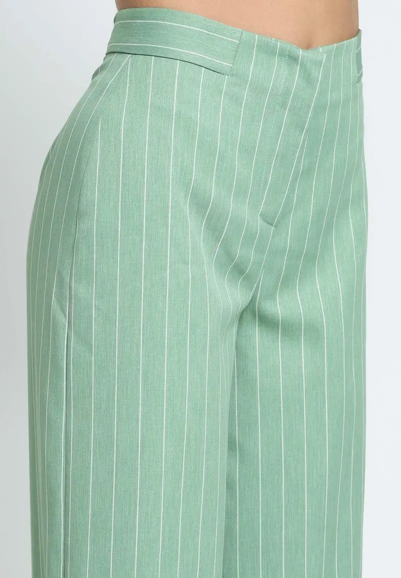 Pantalone APPLE PIE verde da donna con motivo gessato miniatura 3