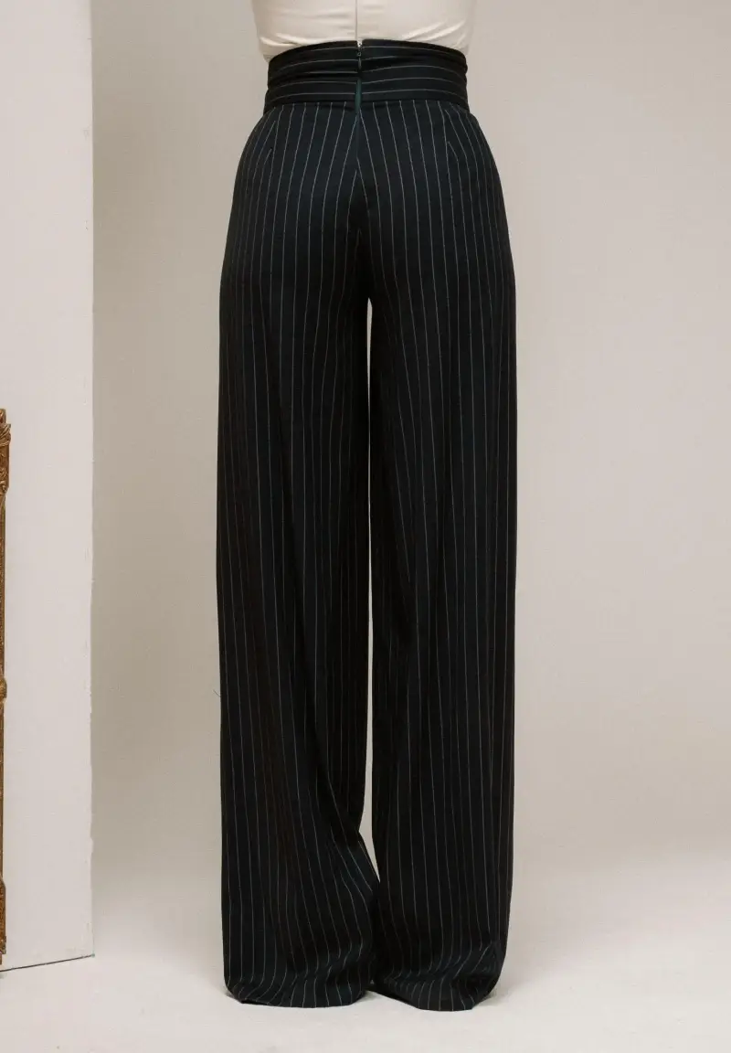 Pantalone elegante blu da donna con micro gessatura verticale miniatura 3