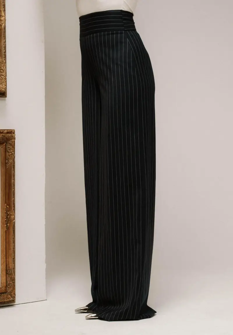 Pantalone elegante blu da donna con micro gessatura verticale