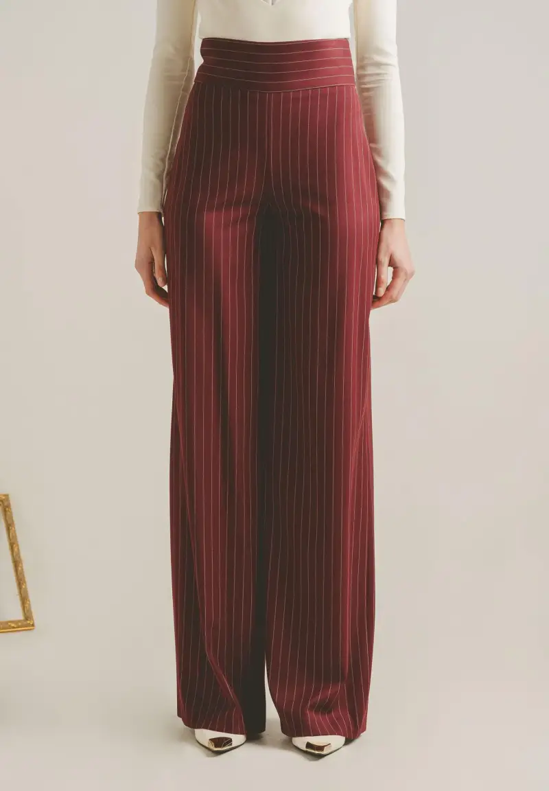 Pantalone elegante POUVOIR bordeaux da donna con micro gessatura