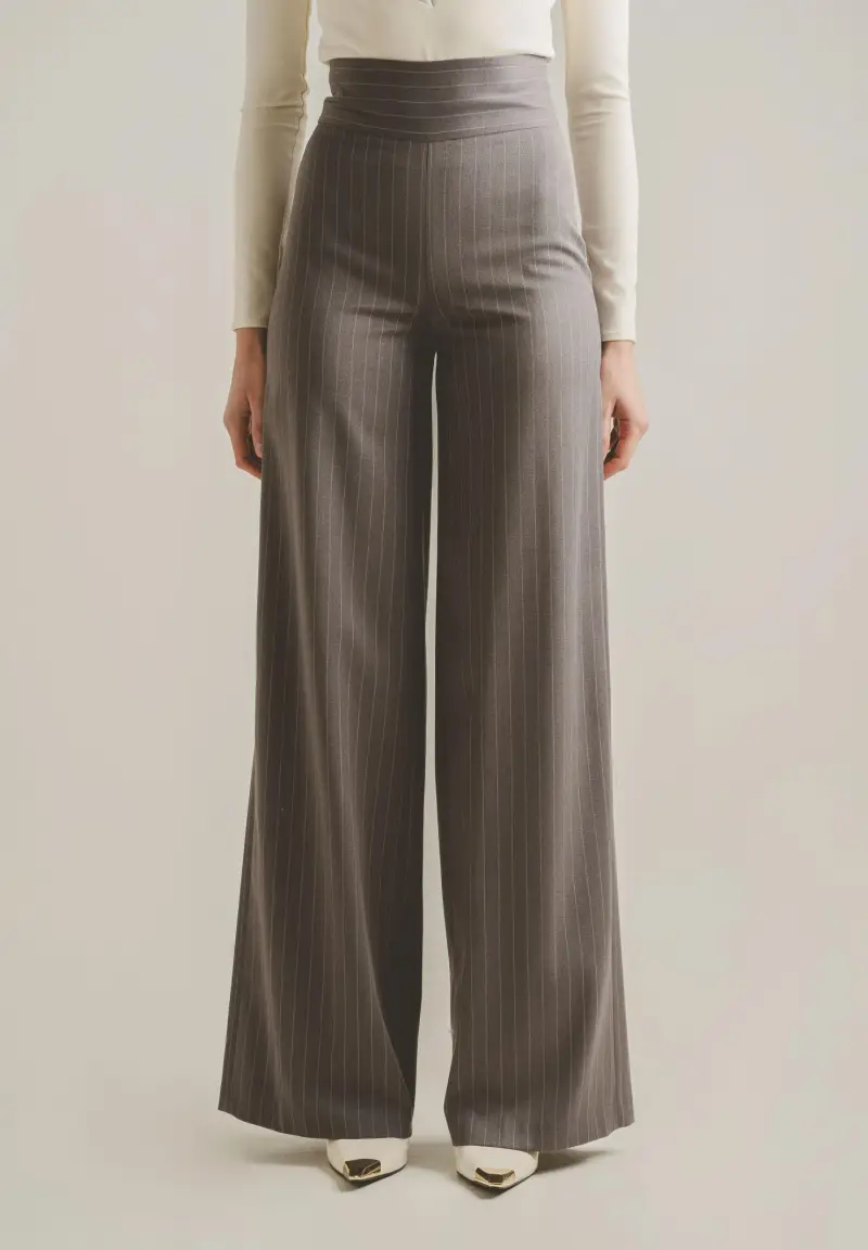 Pantalone elegante POUVOIR grigio da donna con micro gessatura