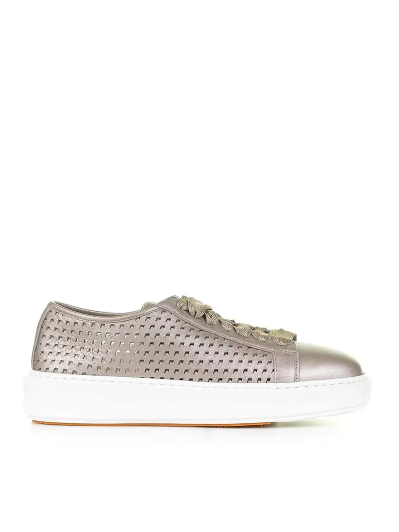 Sneaker Beige In Pelle Traforata Laminata