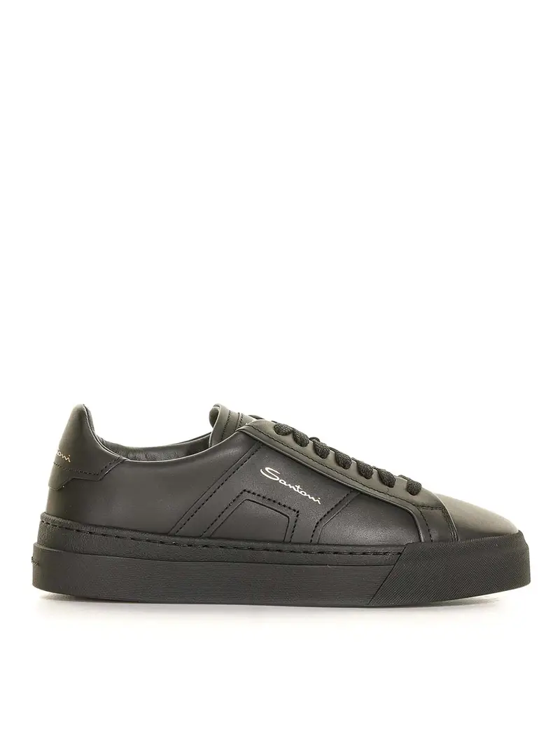 Sneaker Double Buckle In Pelle Nero