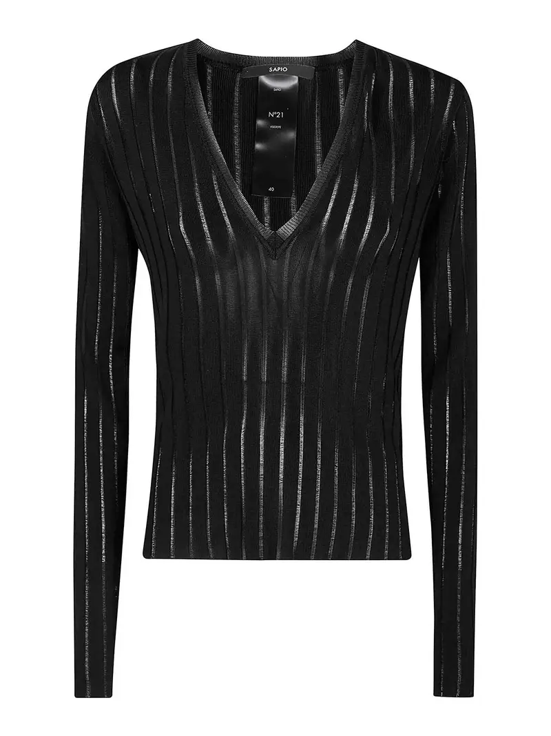 Viscose Crepe De Chine V Neck Sweater Nero