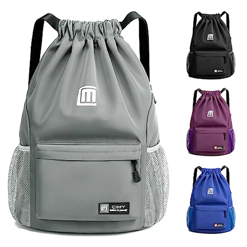 Sarsumir Borsa con Coulisse Sacca Sportiva, Impermeabile Sacchetta Sportiva Grande Capacità Zaino con Coulisse Sacca Zaino per Uomo Donna Sport, Grigio