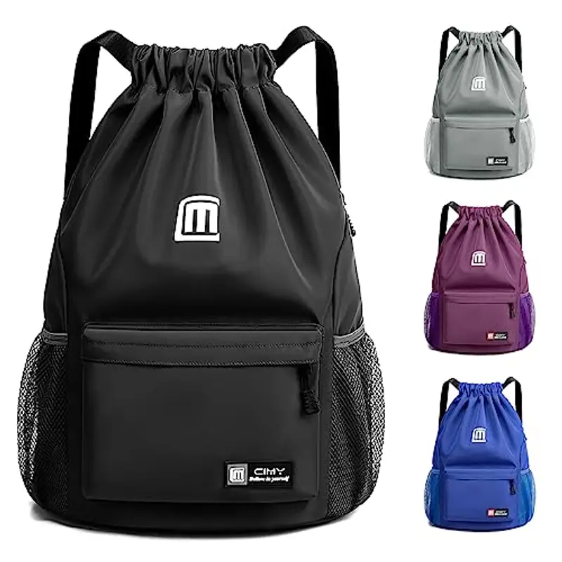 Sarsumir Borsa con Coulisse Sacca Sportiva, Impermeabile Sacchetta Sportiva Grande capacità Zaino con Coulisse Sacca Zaino per Uomo Donna Sport, Nero