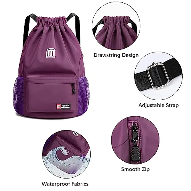 Sarsumir Borsa con Coulisse Sacca Sportiva, Impermeabile Sacchetta Sportiva Grande capacità Zaino con Coulisse Sacca Zaino per Uomo Donna Sport, Viola miniatura 2