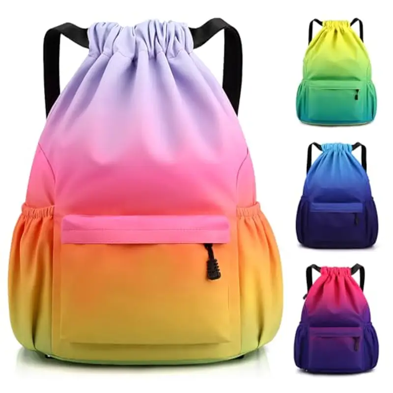 Sarsumir Sacca Sportiva Borsa con Coulisse, Impermeabile Sacchetta Sportiva Palestra Grande capacità Sacca Zaino con Coulisse per Uomo Donna, Arcobaleno