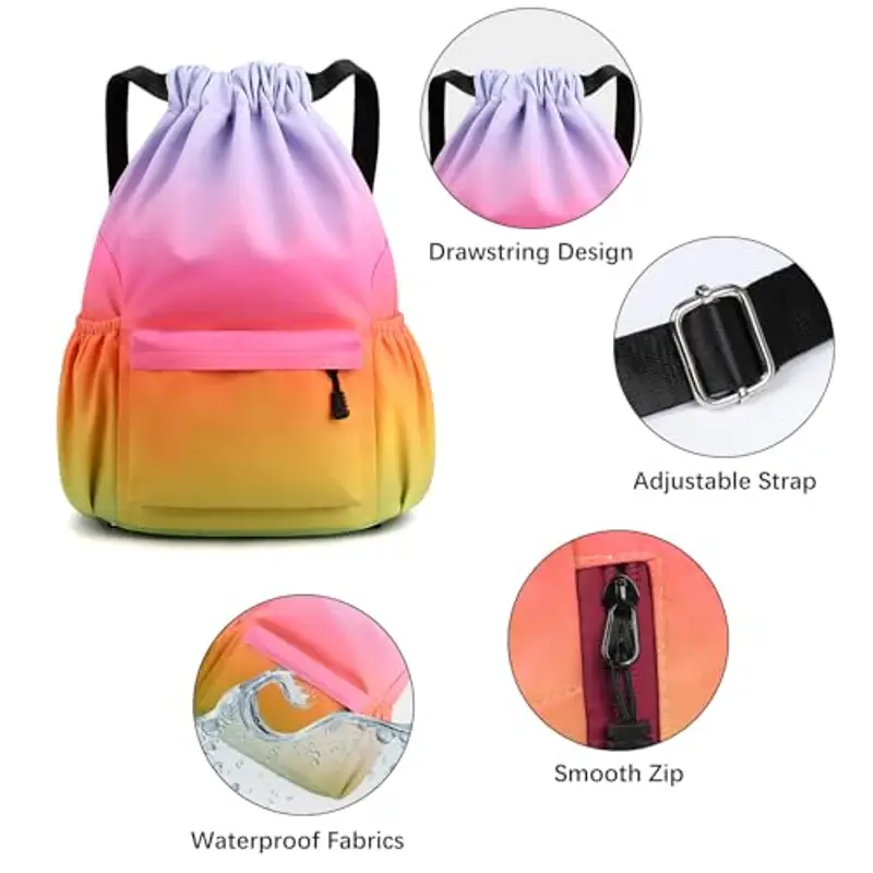 Sarsumir Sacca Sportiva Borsa con Coulisse, Impermeabile Sacchetta Sportiva Palestra Grande capacità Sacca Zaino con Coulisse per Uomo Donna, Arcobaleno miniatura 2