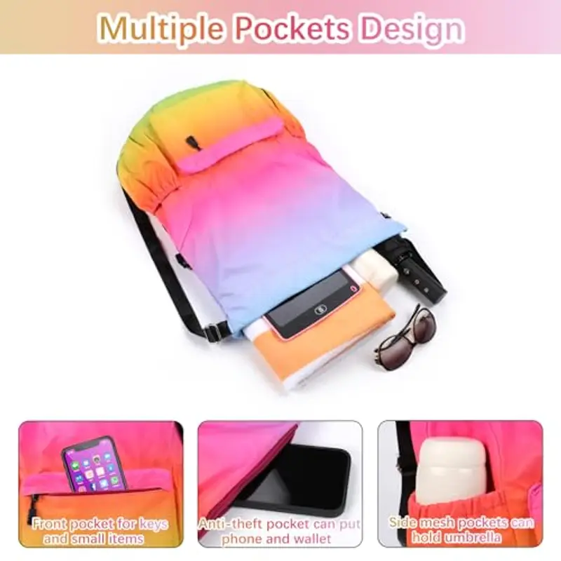 Sarsumir Sacca Sportiva Borsa con Coulisse, Impermeabile Sacchetta Sportiva Palestra Grande capacità Sacca Zaino con Coulisse per Uomo Donna, Arcobaleno miniatura 3