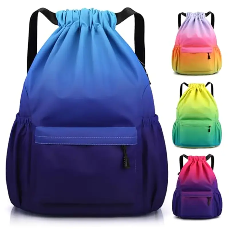 Sarsumir Sacca Sportiva Borsa con Coulisse, Impermeabile Sacchetta Sportiva Palestra Grande Capacità Sacca Zaino con Coulisse per Uomo Donna, Viola Blu