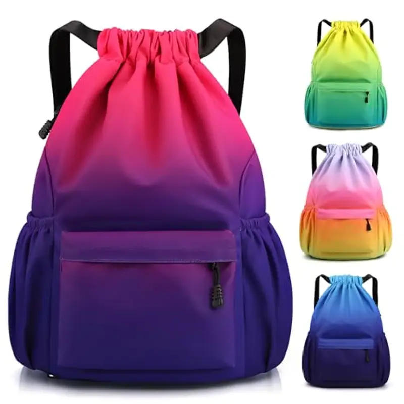 Sarsumir Sacca Sportiva Borsa con Coulisse, Impermeabile Sacchetta Sportiva Palestra Grande capacità Sacca Zaino con Coulisse per Uomo Donna, Viola Rosa