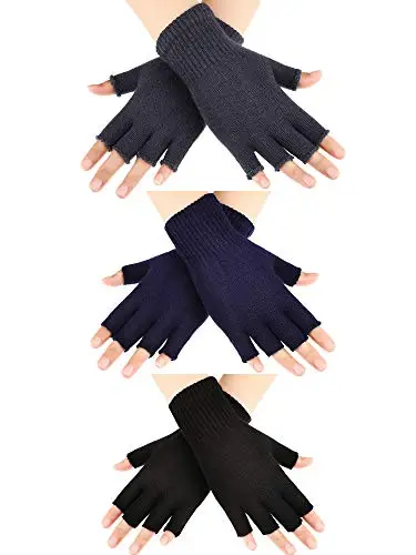 SATINIOR Unisex - Adulto 3 paia guanti Mezzi Finger Gloves invernali Guanti senza dita Maglierie medio Colore Set 1