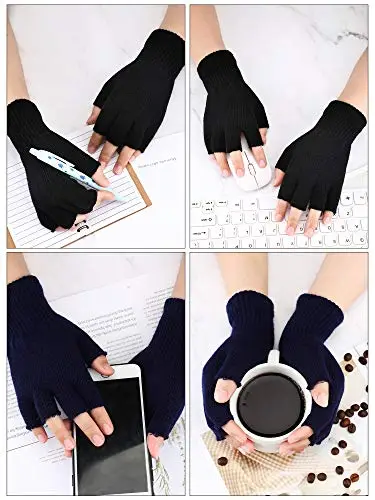 SATINIOR Unisex - Adulto 3 paia guanti Mezzi Finger Gloves invernali Guanti senza dita Maglierie medio Colore Set 1 miniatura 2