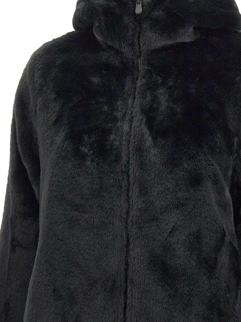 Cappotto in eco pelliccia con cappuccio Nero miniatura 3
